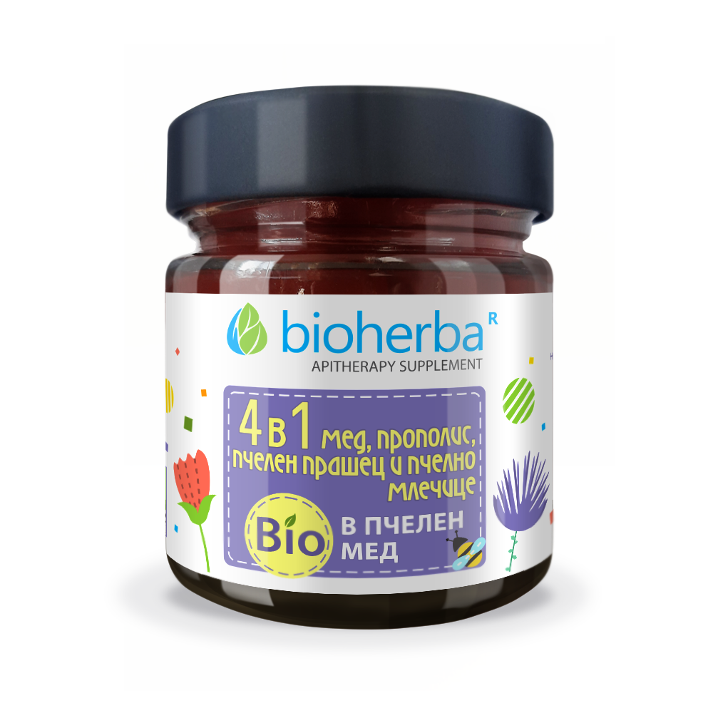 Пчелен микс 4 в 1 с прополис, пчелен прашец и био мед / Bee Mix 4 in 1 Propolis Bee Pollen Organic Honey 280 г | Здраво Тяло